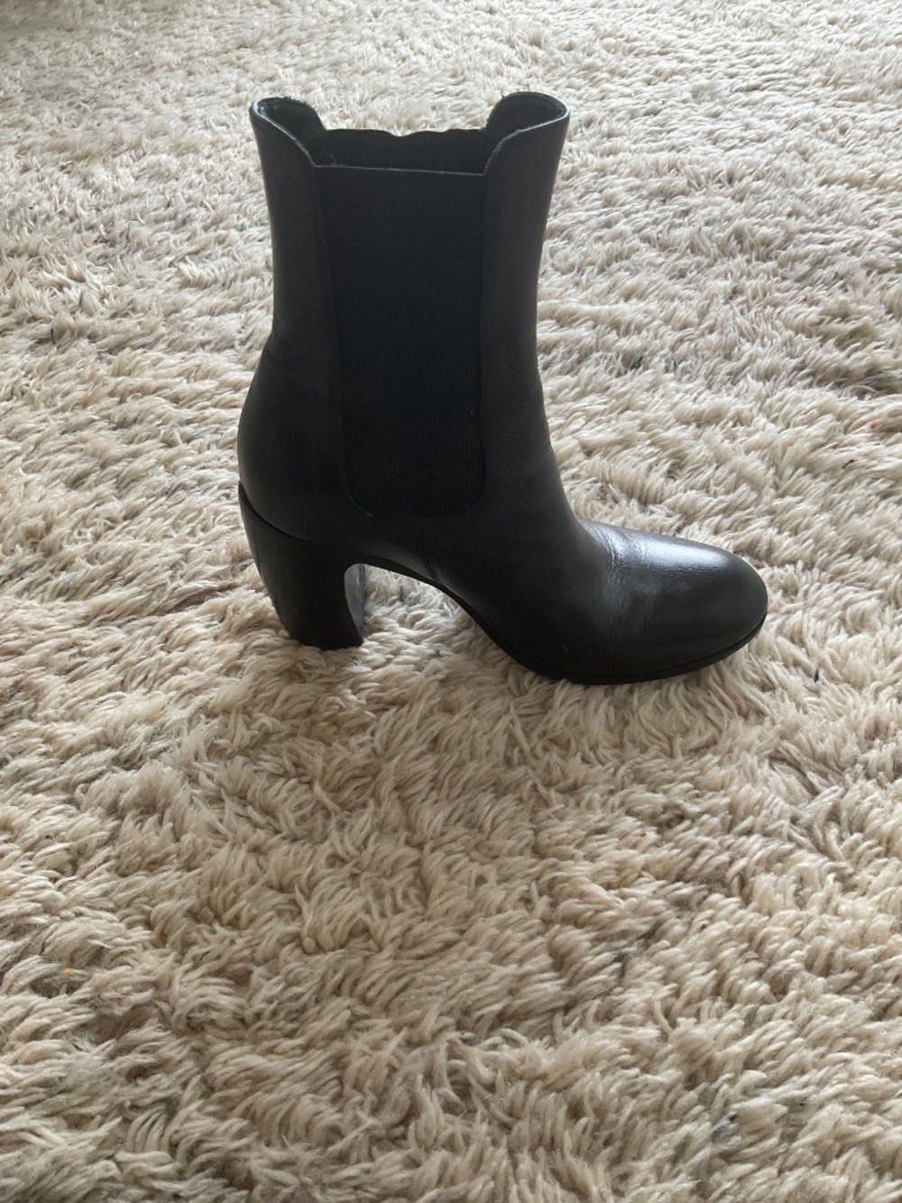 Black Vibram Style Heeled Leather Boots - Picture 3 of 14